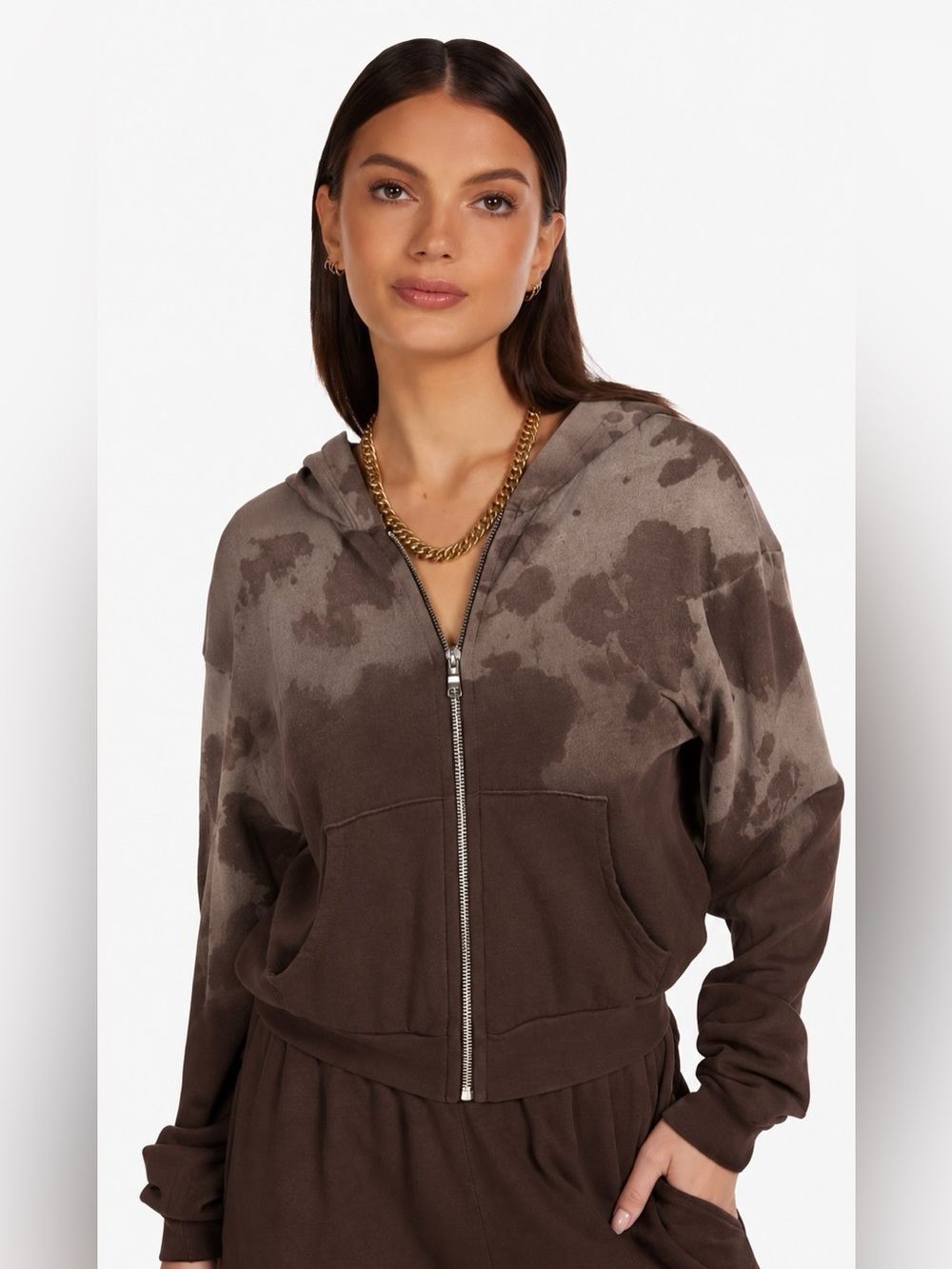NWT Michael Lauren Bowman Splash Ombre Zip Up Hoodie Brown Made in USA S